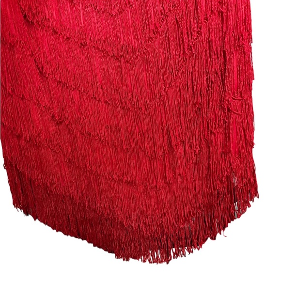 80’s Vintage Nightworks Fringe Flapper Great Gatsby Style Fire Red Dress NWT S12 - Picture 6 of 11